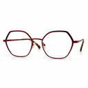 Red eyeglasses with tortoiseshell accents on a white background