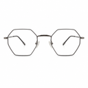 Hexagonal green silver frame eyeglasses on a white background