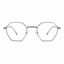 Hexagonal silver metal frame eyeglasses on a white background