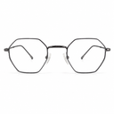 Blue silver hexagonal eyeglasses on a white background