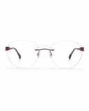 Round eyeglasses with a red frame on a white background