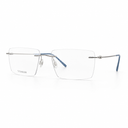 Pair of silver and blue eyeglasses on a white background