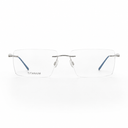 Titanium silver and blue eyeglasses on a white background