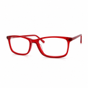 Red rectangular eyeglasses on a white background