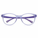Round purple eyeglasses on a white background