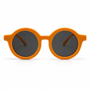 Orange sunglasses with dark lenses on a white background