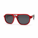 Red sunglasses with dark lenses on a white background