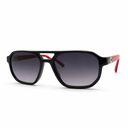 Black sunglasses with red accents on a white background