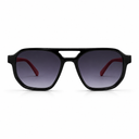 Black sunglasses with red accents on a white background