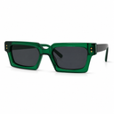 Green rectangular sunglasses with black lenses on a white background
