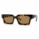 Sunglasses with tortoiseshell frame and brown lenses on a white background