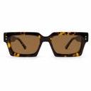 Rectangular sunglasses with tortoiseshell frame and brown lenses on a white background