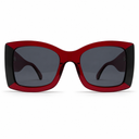 Red square sunglasses with dark lenses on a white background