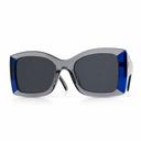 Sunglasses with blue and gray design on a white background