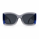 Sunglasses with blue and gray frame on a white background