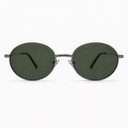 Round sunglasses with dark lenses on a white background