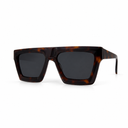 Sunglasses with brown frame and dark lenses on a white background