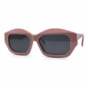 Sunglasses with a pink frame and dark lenses on a white background