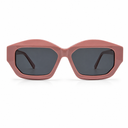 Sunglasses with a rose frame and dark lenses on a white background
