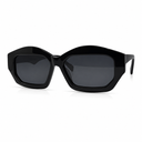 Black sunglasses with a geometric frame on a white background