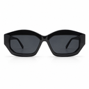 Sunglasses with a geometric frame on a white background