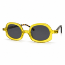 Yellow sunglasses with black lenses on a white background
