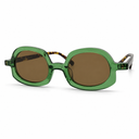 Green sunglasses with brown lenses on a white background