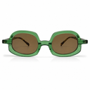 Green sunglasses with brown lenses on a white background