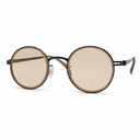 Round sunglasses with beige lenses and brown frames on a white background
