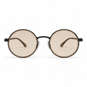 Round eyeglasses with brown frames on a white background