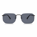 Sunglasses with gun colored frames and dark lenses on a white background