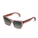 Pink sunglasses with a white background