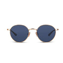 gold round sunglasses with blue lenses 