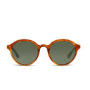 Sunglasses with turtoise frame and dark lenses on a white background
