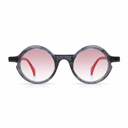 Round sunglasses with pink lenses on a white background
