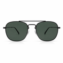 Sunglasses with dark lenses and thin black frame on a white background