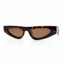 Sunglasses with tortoiseshell frame and brown lenses on a white background