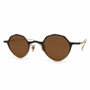 Round sunglasses with black frame and brown lenses on a white background