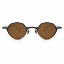 Round sunglasses with brown lenses and black frames on a white background
