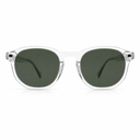 Clear frame sunglasses with dark lenses on a white background