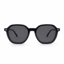Black sunglasses with dark lenses on a white background