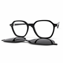 Black glasses with clip-ons on a white background