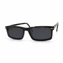 Rectangular glasses with tortoiseshell frame and dark lenses on a white background