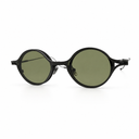 Round sunglasses with frame and green lenses on a white background
