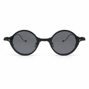 Black round sunglasses with dark lenses on a white background