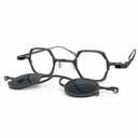 Grey glasses with a sunshade on a white background