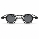 Black sunglasses with a unique frame design on a white background