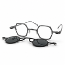 Eyeglasses with detachable clip on a white background