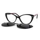 Black cat-eye sunglasses with pink accents on a white background