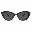Black cat-eye sunglasses with dark lenses on a white background